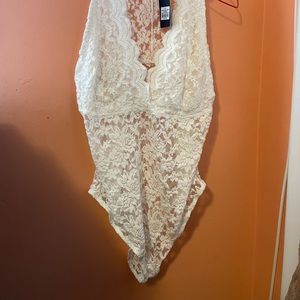 White Lace Low Cut Tank Too Bodysuit